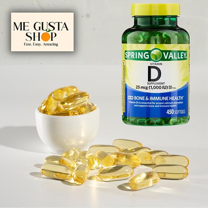 Vitamin D 25mcg 1000 IU 450 Count Softgels Spring Valley + Pill case