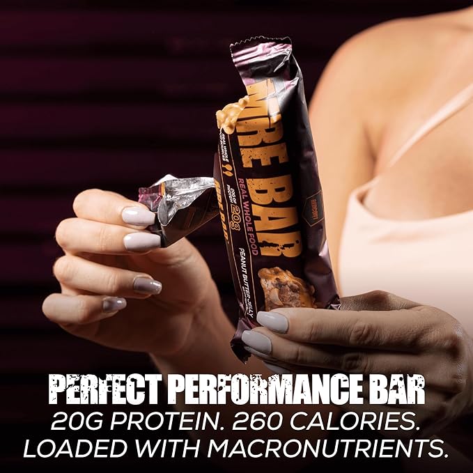 REDCON1 MRE Protein Bar Crunchy Peanut Butter Cup - Contains MCT Oil + 20g of Whole Food Protein - Easily Digestible Macro Balanced Low Sugar Meal Replacement Bar (12 Bars)