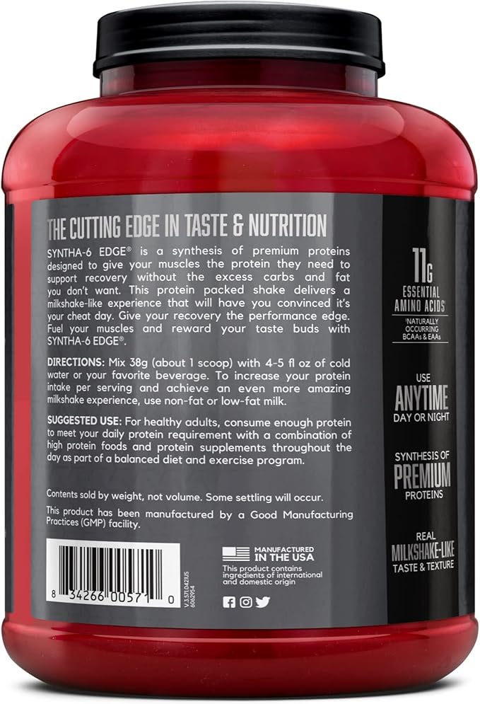 BSN SYNTHA-6 EDGE Protein Powder Strawberry Flavored Powder with Hydrolyzed Whey Micellar Casein for Muscle Gain Low Sugar 24g Protein Strawberry Milkshake 48 Servings 4.01 Pound (Pack of 1)