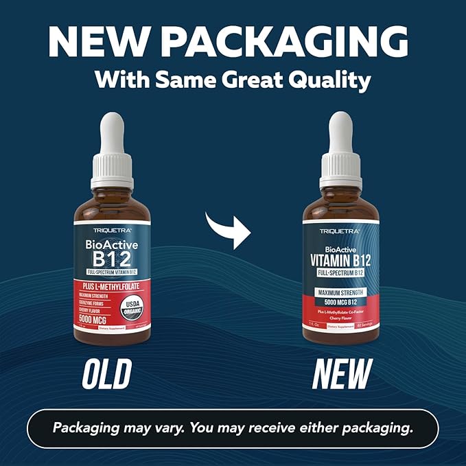 BioActive Vitamin B12 5000 mcg | 3 BioActive Forms Plus Methylfolate Cofactor - Methylcobalamin Adenosyl &amp Hydroxy | Sublingual Liquid Drops Berry Flavor Organic Non-GMO Vegan (1 oz)