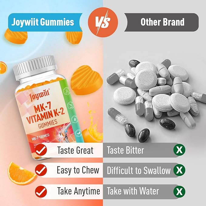 Vitamin K2 MK-7 Gummies 100mcg Extra Strength K2 Vitamin Supplement for Bone &amp He-Art Support Chewable Natural Orange Flavor Non GMO Vegan 60 Gummies
