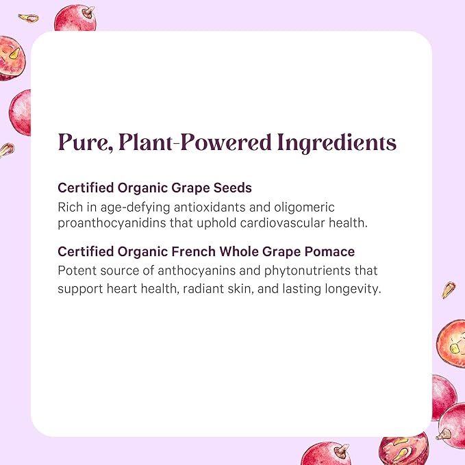 Pure Synergy SuperPure Grape Seed Extract | Organic Grape Seed Polyphenols Supplement with Whole Fruit | for Heart Health Skin and Healthy Aging Support (60 Capsules)