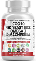 Clean Nutraceuticals COQ10 200mg Red Yeast Rice Omega 3 Magnesium Complex 500mg Niacin Zinc Vitamin K2 D3 - Heart Support Vitamins for Women &amp Men w/Vitamin B3 Coenzyme Q10-60 Ct