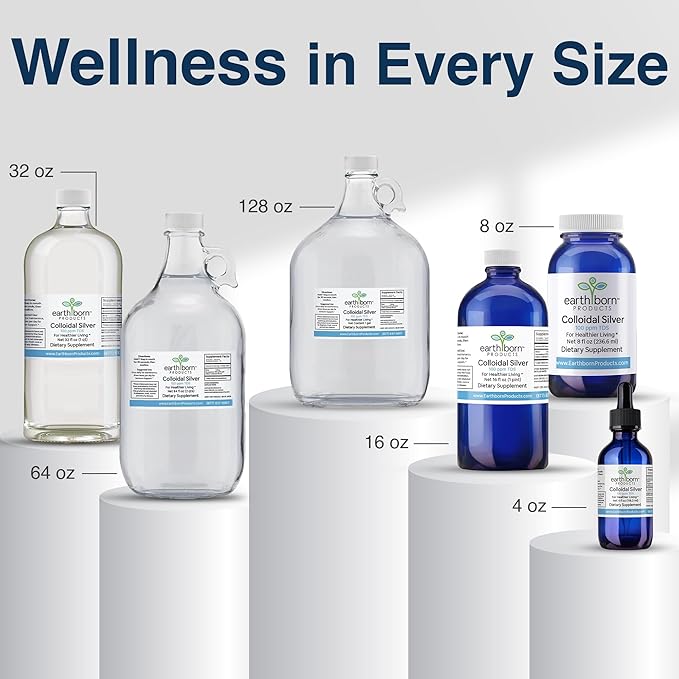 Earthborn Colloidal Silver Liquid (8oz) - 100PPM Pure Monatomic Silver Water - 99.9% Natural Nano Silver Liquid Supplement for Immune Support* Non-GMO Glass Bottle | Made in USA