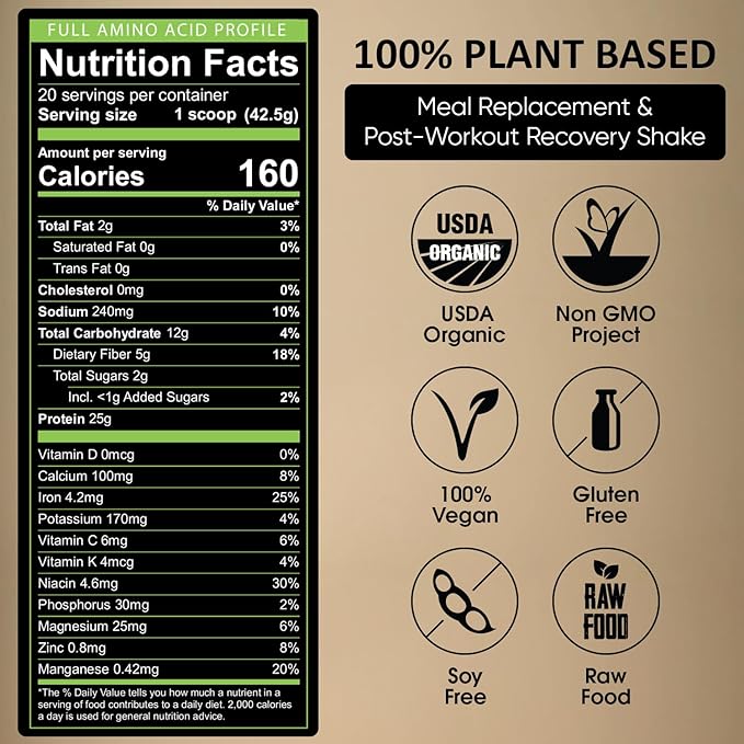 Green Regimen Elite Plant-Based Powder - 25g Complete Hemp &amp Pea Protein Meal Replacement High-Protein Vegan Shake NonGMO Gluten-Free Dairy-Free Low Carb - (Chocolate - 1 Month Supply)