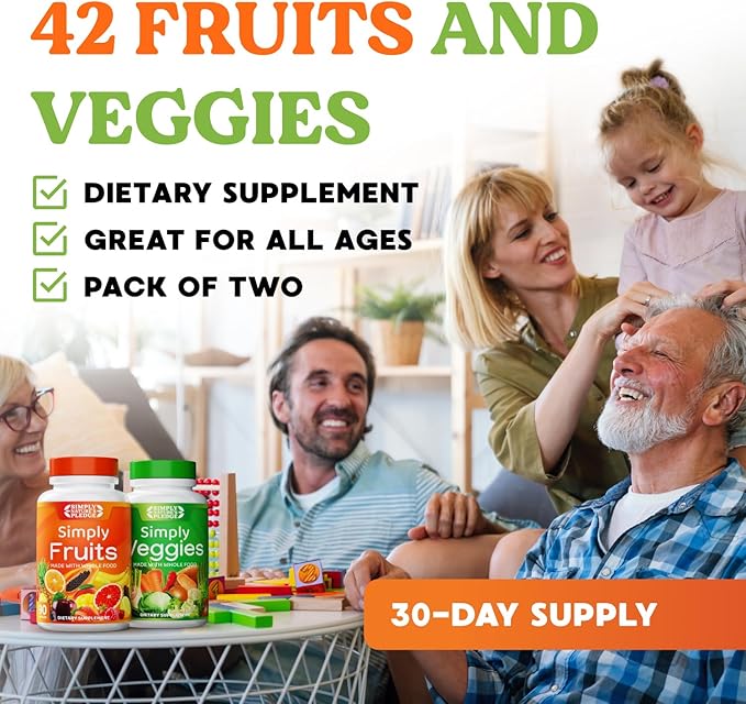 Simply Nature's Pledge - Packed with 42 Different Fruits &amp Vegetables - 3 Month Supply- Made with Whole Food Superfoods - with Aloe Vera – 100% Soy Free - 540 Capsules