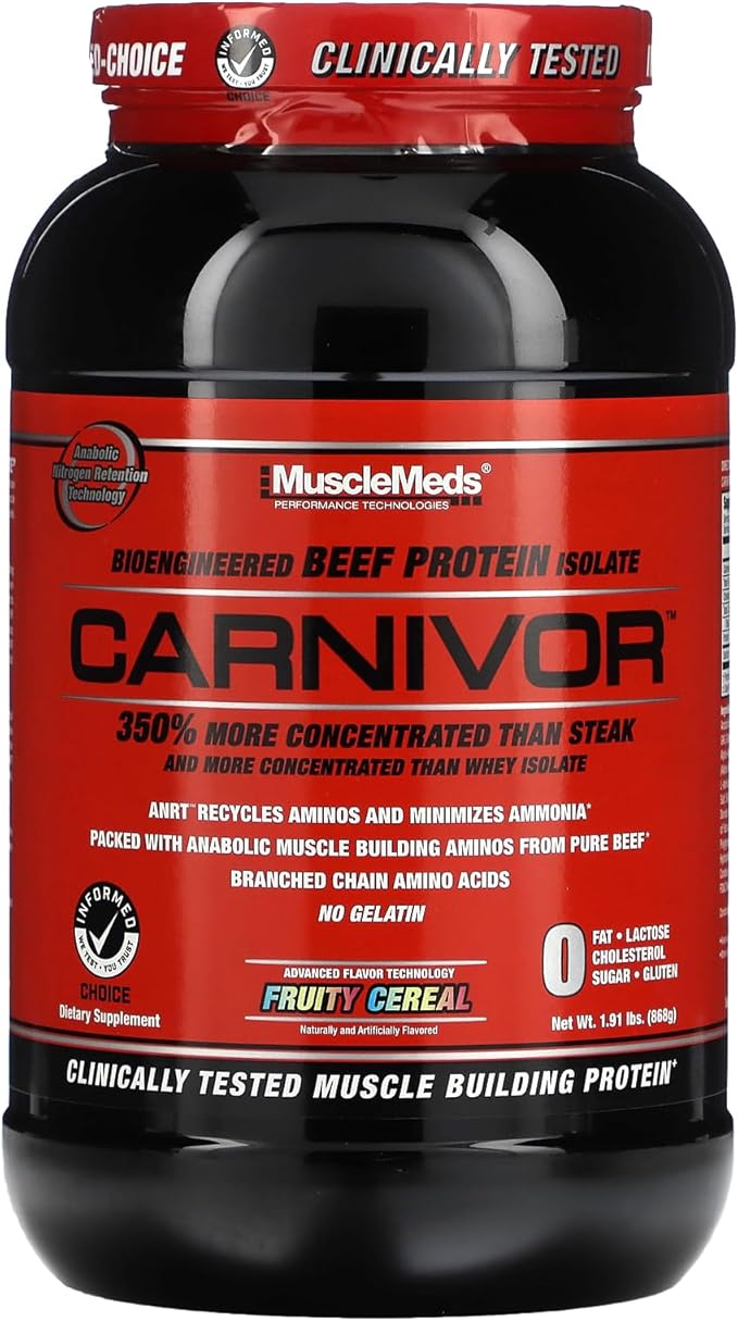 MuscleMeds CARNIVOR Beef Protein Isolate Powder Muscle Building Recovery Lactose Free Sugar Free Fat Free 23g Protein Fruity Cereal 28 Servings
