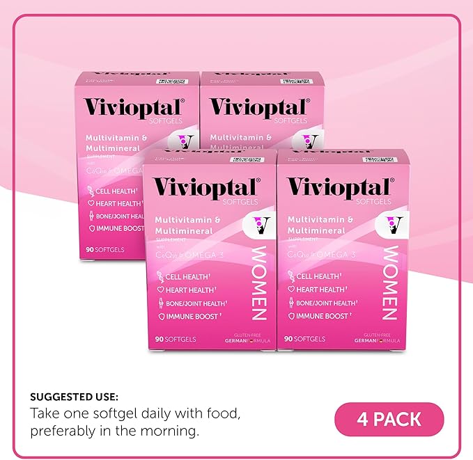 Vivioptal Women 90 Capsules (1 Year Supply) CoQ10 &amp Omega-3 Multivitamin &amp Multimineral Gluten Free German Formula
