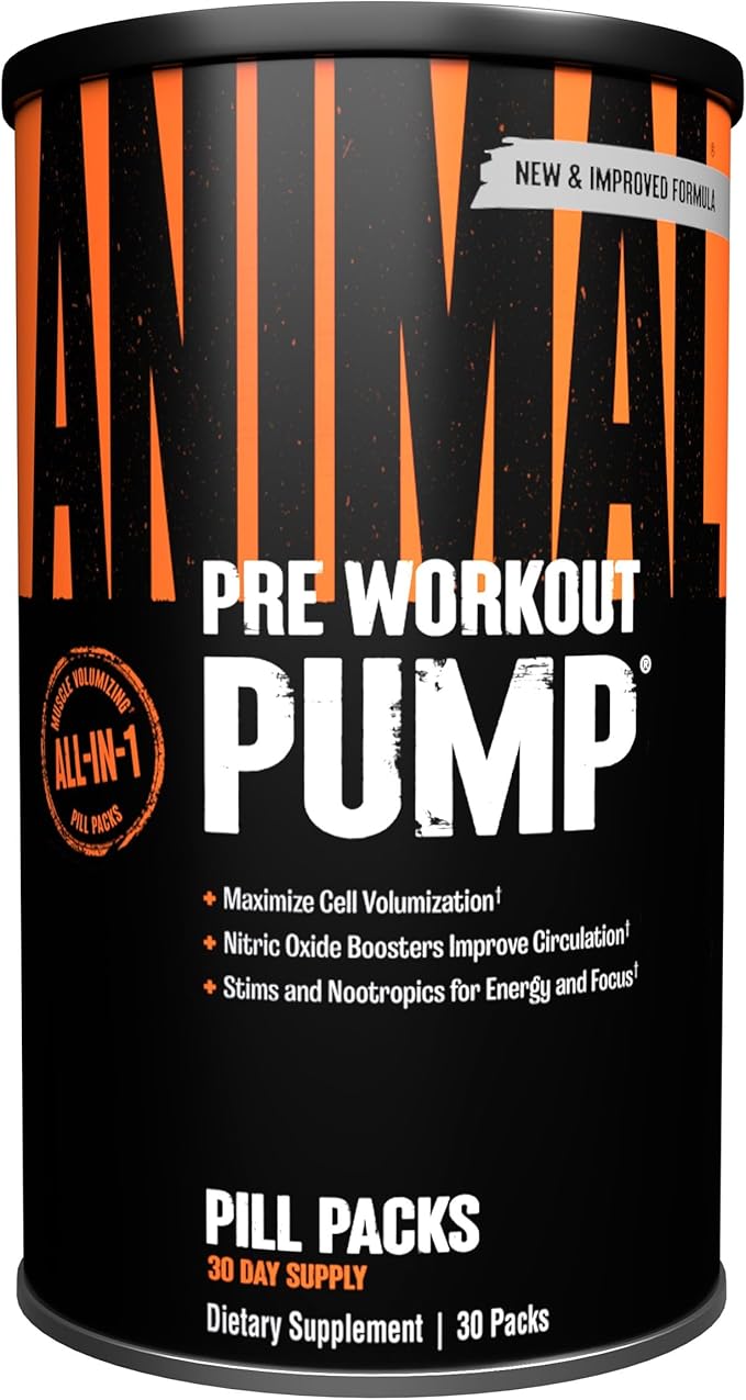 Animal Pump Pre-Workout Supplement – for Energy Focus and Muscle Volumizing with Nitric Oxide Boosters Including Stims and Nootropics Creatine and Ultimate Pump Enhancer 30 Packs