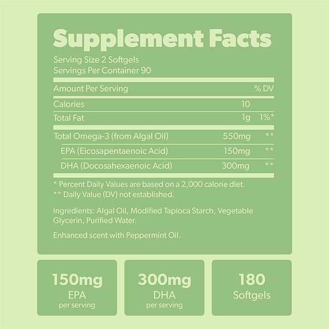 Vegan Omega 3 180 Softgels &amp Algae Calcium Bundle - Plant Based DHA &amp EPA Fatty Acids Calcium Supplement from Red Algae with Vitamin K2 &amp D3 Magnesium Zinc Boron Mineral Complex