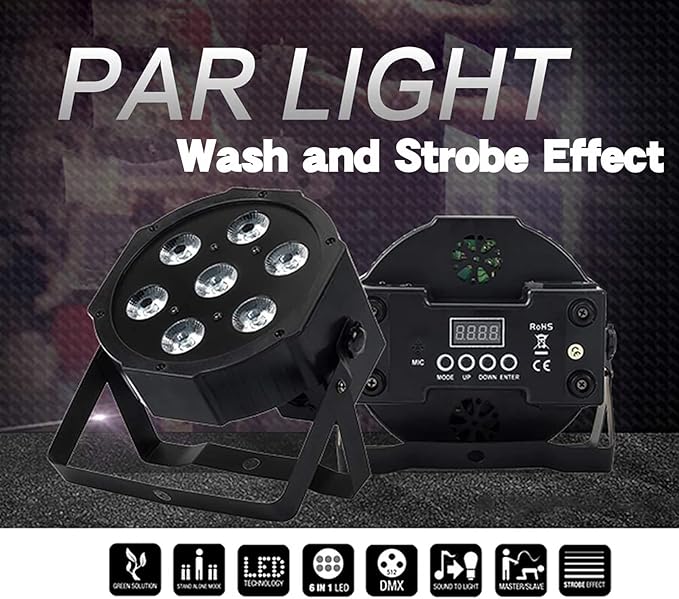 SHEHDS Par Can Lights LED 7x18W RGBWAP 6in1 Wash Stage Lights Remote and DMX512 Control Uplights Sound Activated Auto Run Flat for Christmas Wedding Party Disco - 2 Pack