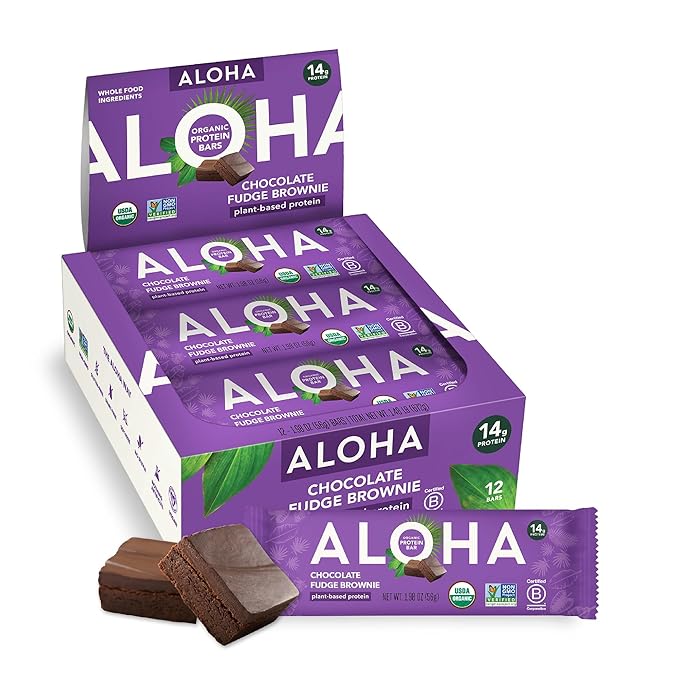 ALOHA Organic Plant-Based Protein Bars | Chocolate Fudge Brownie | Vegan Gluten-Free Paleo Low-Carb Non-GMO Soy-Free 12 Count