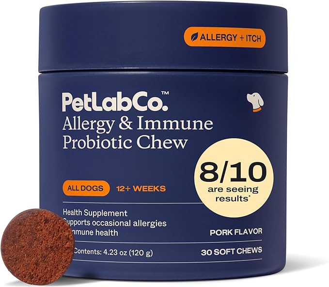 PetLab Co. Allergy &amp Immune Probiotics for Dogs Support Seasonal Allergies Gut &amp Digestive Health - Pork Flavor - 30 Soft Chews - Packaging May Vary