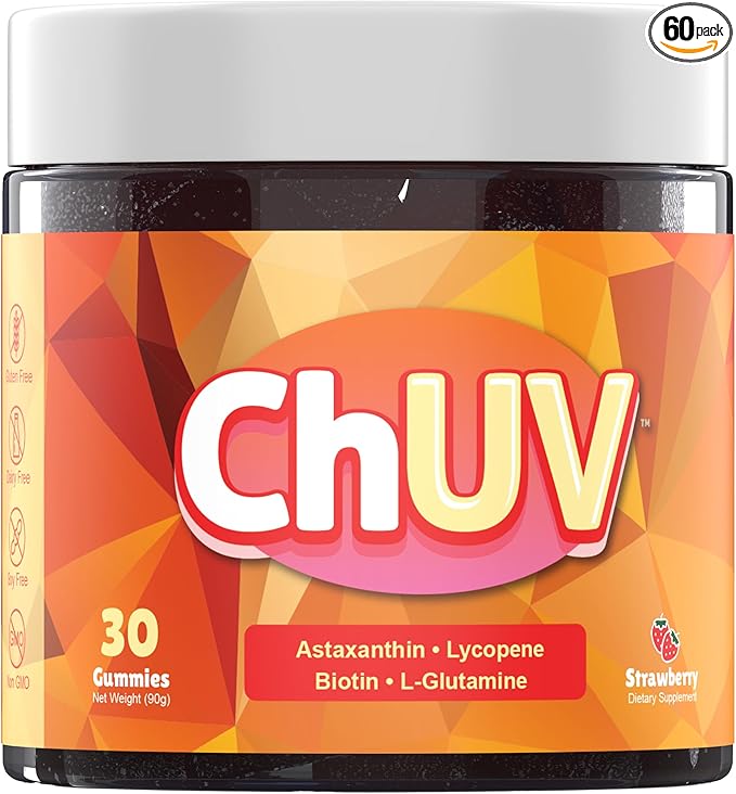 60 Gummies - Natural Astaxanthin Supplement for Supporting Tanning - Includes Lycopene Biotin and L-Glutamine - Non-GMO &amp Gluten-Free