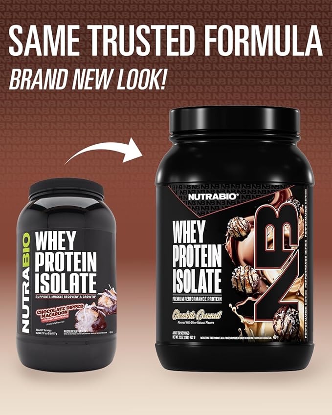 NutraBio 100% Whey Protein Isolate Protein Powder 25g Protein with Complete Amino Acid Profile Non-GMO Soy &amp Gluten Free Low Carb Low Calorie Whey Protein Powder Chocolate Coconut 2 Lbs