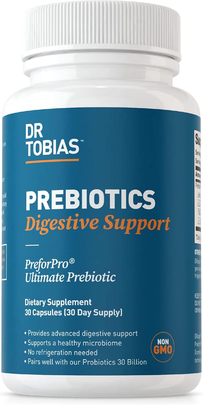 Dr. Tobias Prebiotics Supports Digestion &amp Gut Health Feed Good Probiotic Bacteria Boost Gut Immune Function Vegan &amp Non-GMO Gut Health Supplements for Men and Women 30 Capsules 30 Servi