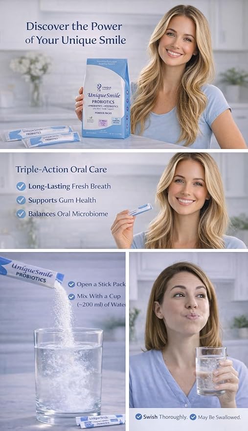 UniqueSmile™ Probiotics – 12-Strain Oral Probiotic with Prebiotics &amp Postbiotics for Complete Oral Health