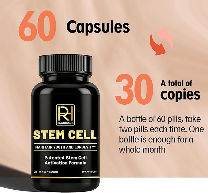 Stem Cell Activation Formula 60 Capsules with Vitamin D and B12 Youth and Longevity Support Maintain Youth and Longevity Patented StemCell Activation Fomula (2 Bottle (120 softgels))