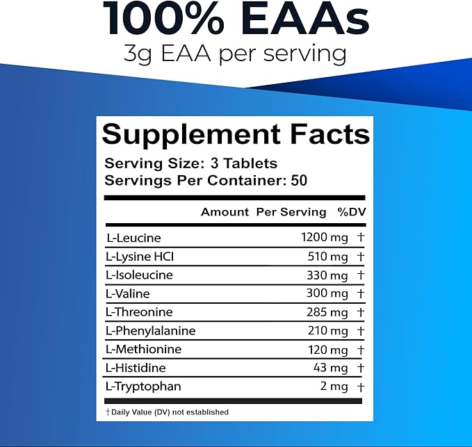 Ultimate 100% Essential Amino Acid Supplement for Cutting Fasting &amp Workouts - All 9 EAAs 40% Leucine — Ideal BCAA Ratio for Energy Muscle &amp Recovery - 150 Easy-to-Swallow Keto &amp Vegeta