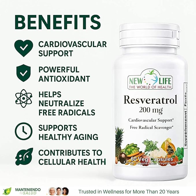 New Life Resveratrol 50mg Cardiovascular Support 60 Veg Capsules