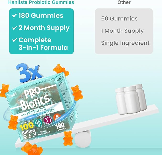 (180 Count) Probiotic Gummies 19 in 1 Prebiotics Postbiotic Probiotic Gummies 100 Billion CFU Probiotics for Women Men Complete Immune Gut &amp Digestive Support* Sugar Free Vegan