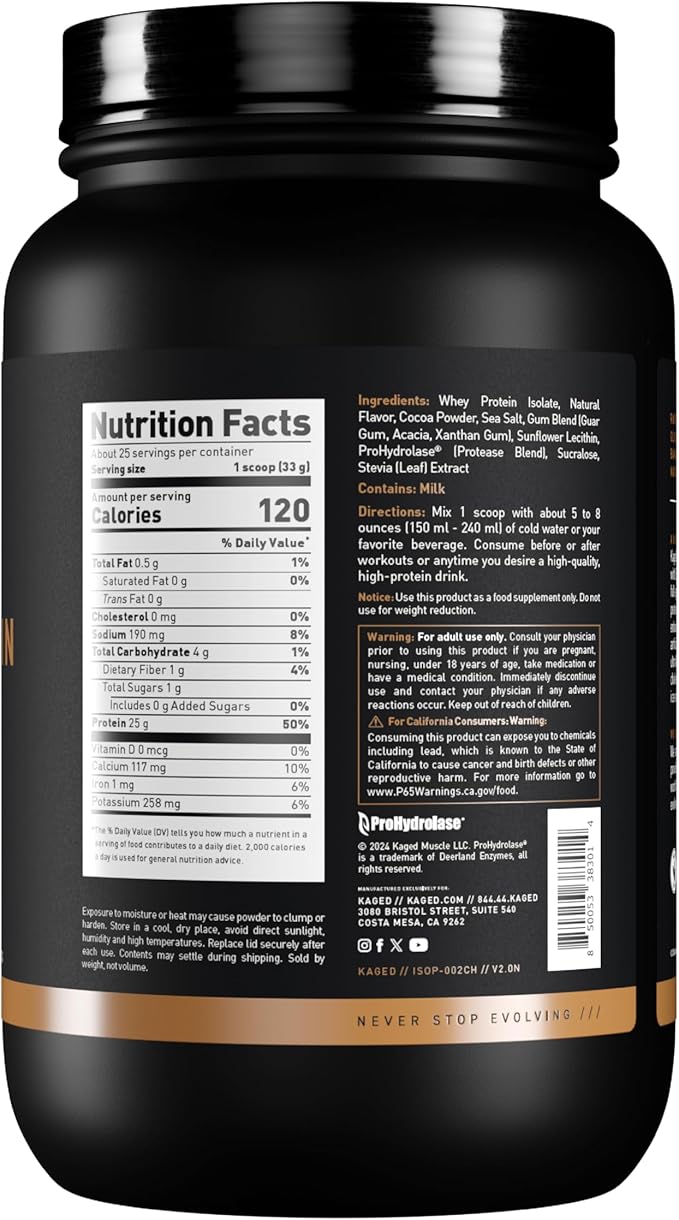 Kaged Whey Protein Isolate Powder | Chocolate | 100% Pure Low Lactose Whey | Post Workout Recovery Drink | Supports Muscle Building | Supplements for Men &amp Women | 41 Servings