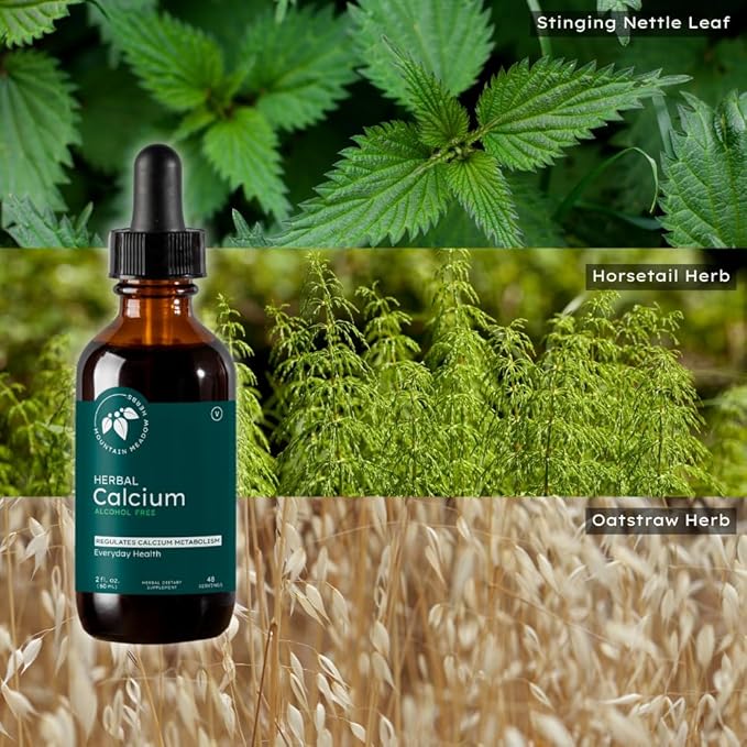 Mountain Meadow Herbs Herbal Calcium – Vegan Liquid Calcium Supplement for Bone &amp Teeth Support High Absorption Plant-Based Formula for Adults &amp Kids - 2 oz