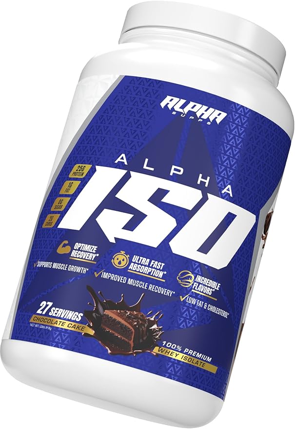 Alpha Supps ISO Low Carb 100% Whey Protein Isolate Powder 25 Grams Per Serving Helps Support Muscle Growth Low Sugar and Gluten Free (Chocolate Cake 2 lb)