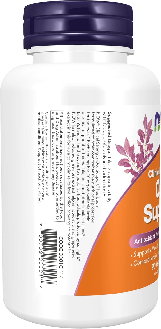 NOW Supplements Ocu Support™with FloraGLO® Lutein Plus Vitamins A C and E 90 Veg Capsules (Pack of 3)