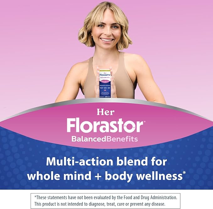 Florastor Probiotics for Women Digest and De-Stress Probiotics for Digestive Health Vaginal Probiotic and L-Theanine for Mind and Body Wellness 30 Capsules