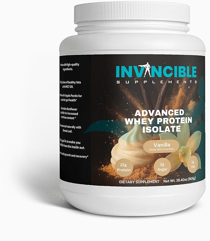 100% Whey Protein Isolate Vanilla 22g Protein MCT Oil Digestive Support Non-GMO Lab Tested Muscle Recovery Shake