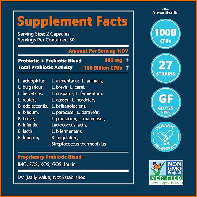 Probiotics &amp Spermidine Supplement - 100B CFU 27 Strains 20mg Spermidine 300mg Fisetin for Gut Health Cell Renewal &amp Longevity