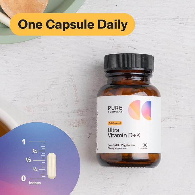 Vitamin D3 K2 Vitamin 5000 IU - VIT D3 K2 Supplement for Calcium Absorption Bone Strength Cardiovascular &amp Immune Function Support Soy-Free Non-GMO 30 Vegetarian Capsules