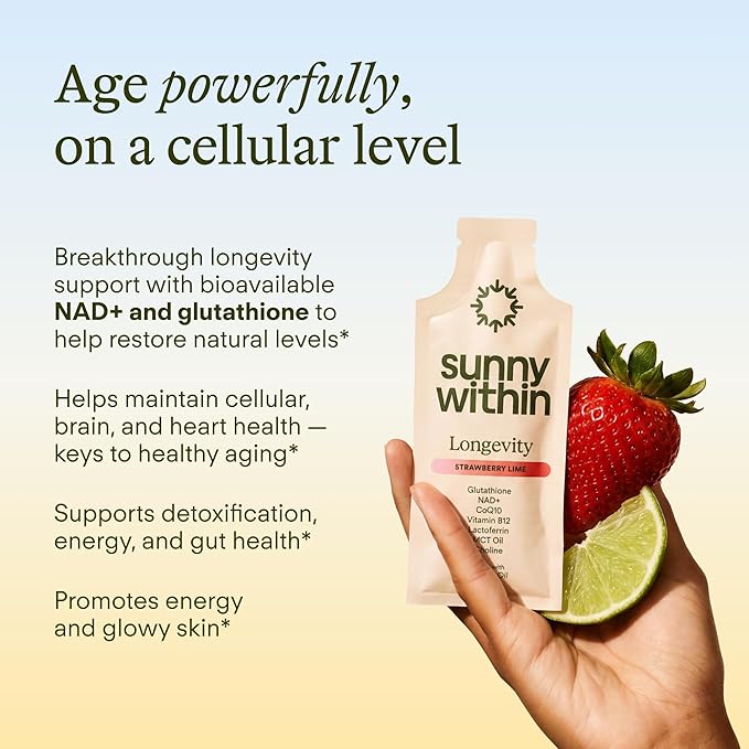 Longevity – Liposomal NAD+ Glutathione Supplement w/Liquid NAD+ CoQ10 B12 MCT &amp Avocado Oil – Cellular Health Energy Brain Gut &amp Heart Support* – Strawberry Lime – 30 Pouches