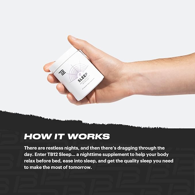 TB12 Sleep - Sleep Supplement with Magnesium L-Theanine Chamomile GABA and Melatonin to Fall Asleep Faster Promote Relaxation and Improve Sleep Quality. Stress and Mood Nightly Support