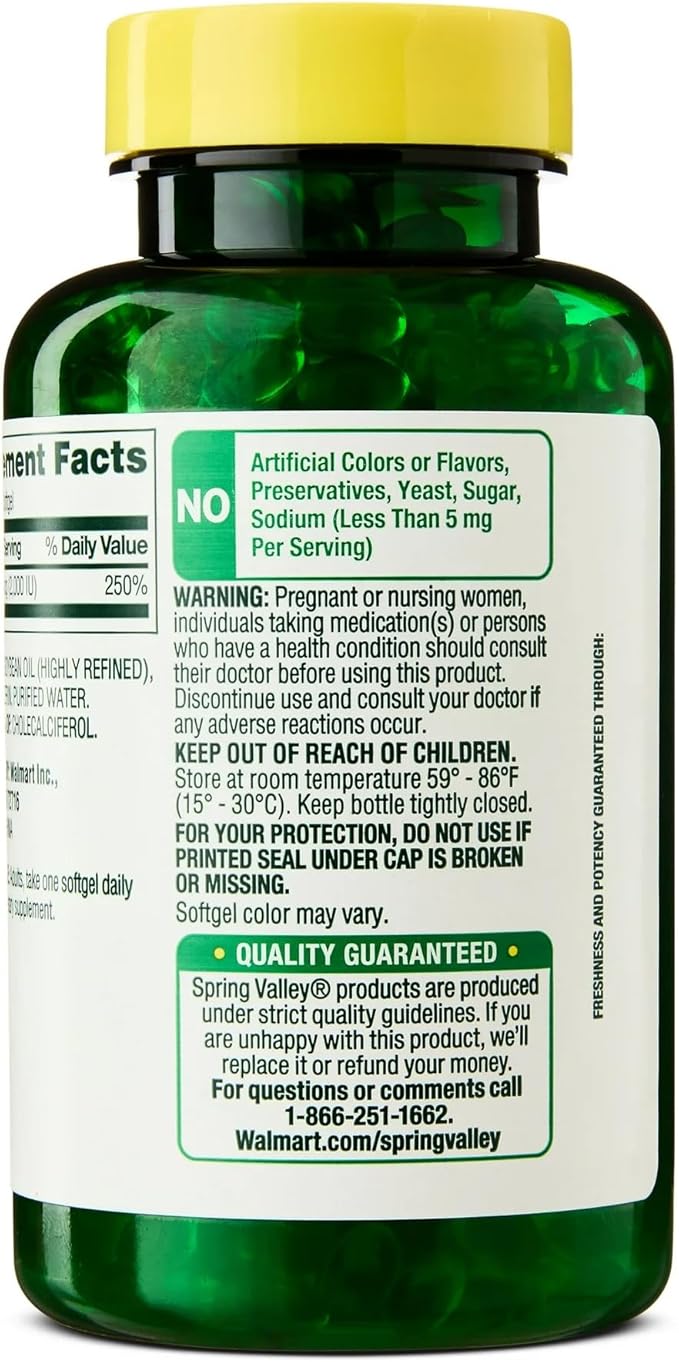 Spring Vitamin D3 Softgels 50 mcg (2000 IU) 400 Softgels Bone &amp Immune System Support Daily Dietary Supplement + Exclusive Vitamin Guide (2 Items)