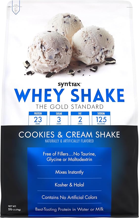 Syntrax Nutrition Whey Shake Cold Filtered &amp Undenatured Whey Protein Powder Blend Cookies &amp Cream Shake 2 lbs Real Cookie Pieces