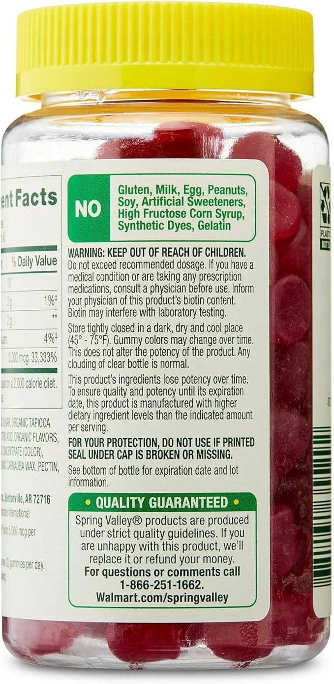SUREFECT Spring Valley Extra Strength Biotin Gummies 10000mcg - 90 Count - Hair Skin &amp Nail Support - Cherry Flavor - Vegetarian Gluten-Free with Organizer