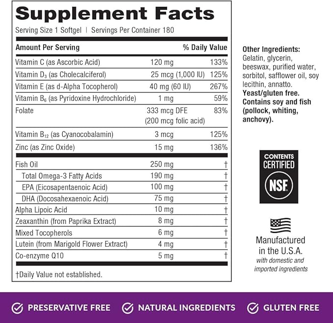 EyePromise Restore Eye Health Supplement - 180 Softgels 90-Day Supply - Omega 3 Supplement with Zeaxanthin Lutein Fish Oil EPA DHA &amp Vitamins for Eye Health