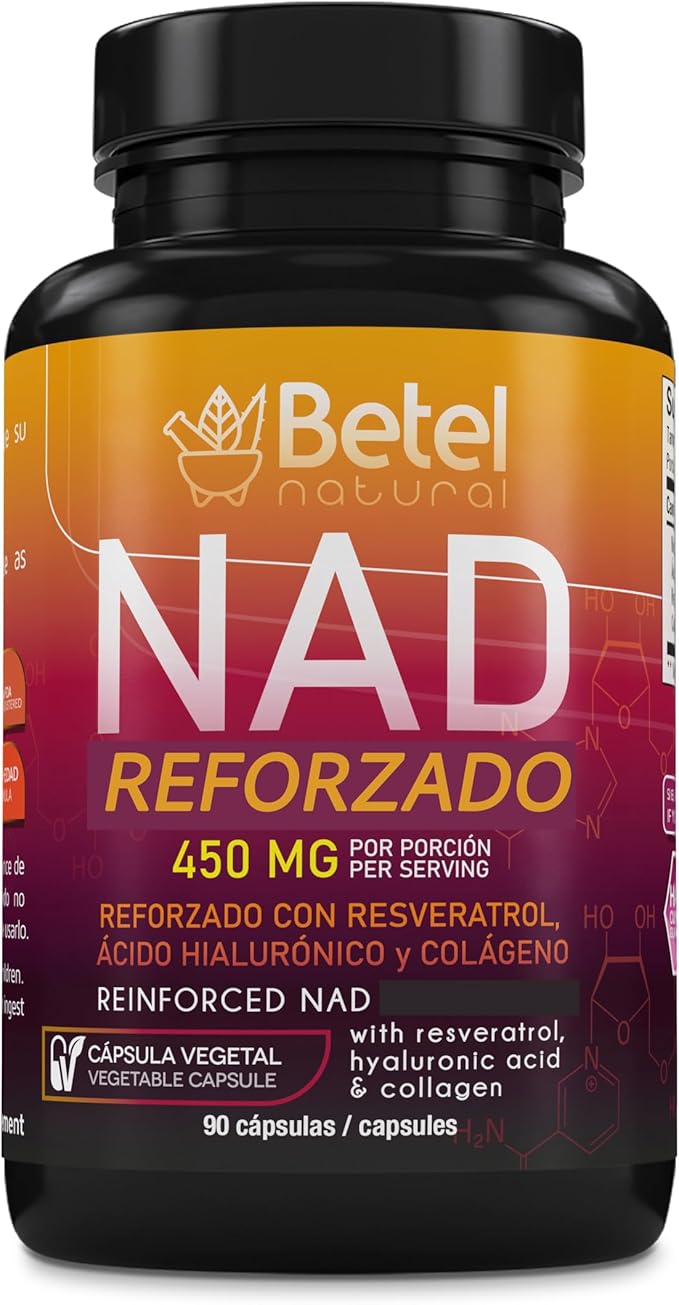 Betel Natural NAD Reforzado with Resveratrol Hyaluronic Acid Collagen 450mg 90 Vegetable Capsules