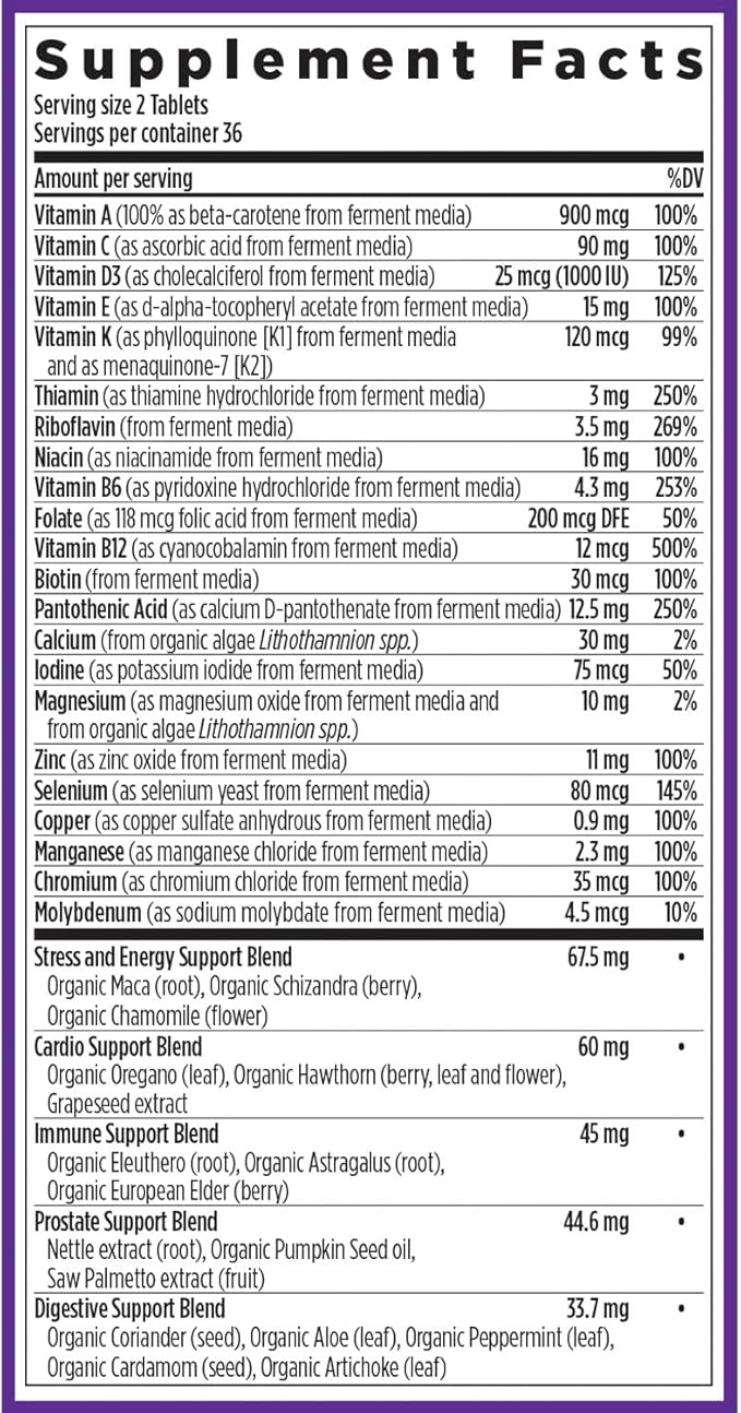 New Chapter Men's Multivitamin Advanced Formula for Stress Brain Immune Heart &amp Energy Support Higher Levels of Whole-Food Fermented Essential Nutrients for Men + Selenium + B Vitamins 72 ct