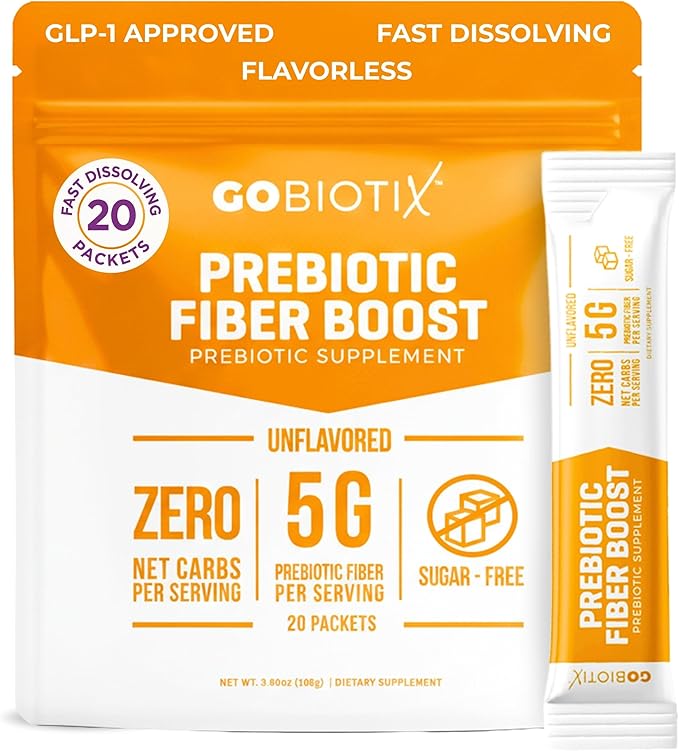 GoBiotix Fiber Supplement Powder with Prebiotics for Digestive Health and GLP-1 Support Soluble Fiber for Gut Health &amp Debloat Keto Vegan Gluten &amp Sugar Free 20 Servings (Travel)