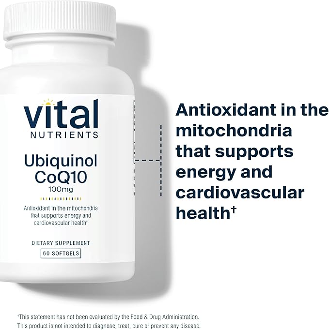 Vital Nutrients Ubiquinol CoQ10 100mg - Activated Form of Coenzyme Q10 - Potent Antioxidant to Support Cardiovascular and Brain Health* - Gluten and Dairy Free - 60 Vegetarian Softgels