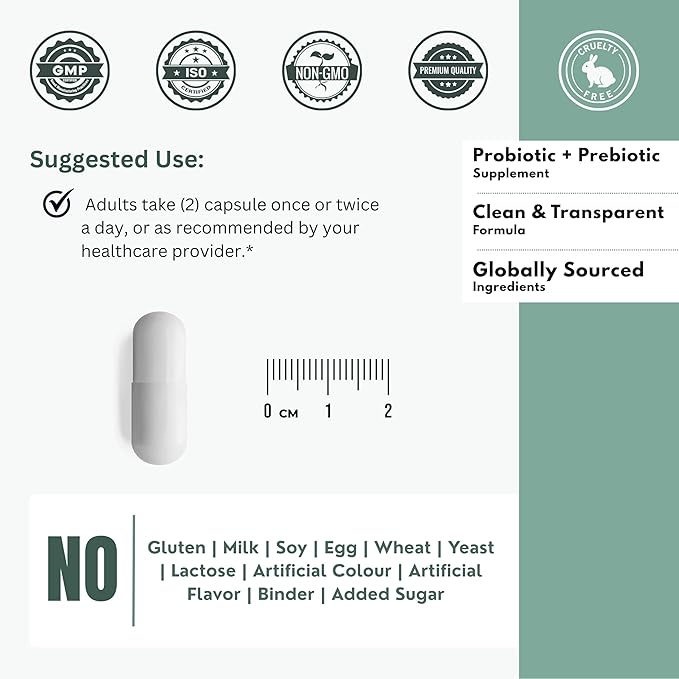 Gut+ Probiotic &amp Prebiotic Capsules for Women – 50 Billion CFU 18 Strain Formula with Cranberry Extract – Daily Gut Digestive &amp Balance Support – Clean Label Supplement – 120 Capsules