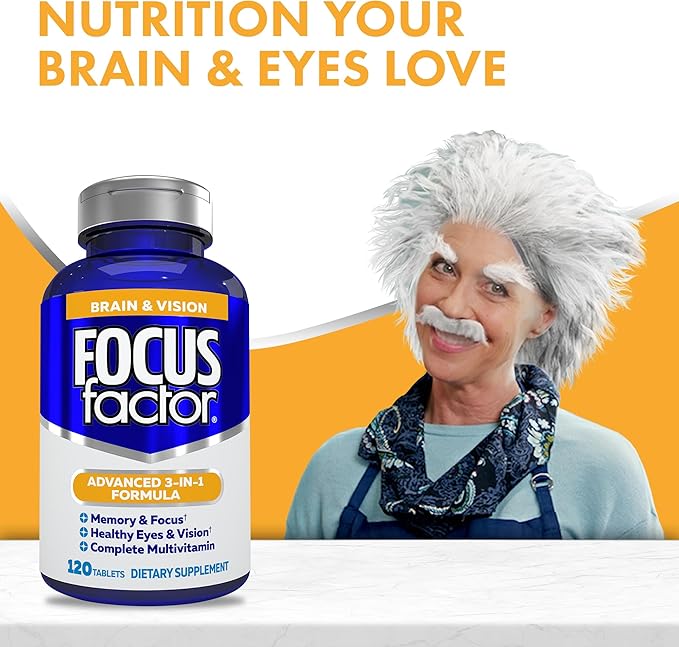 Focus Factor Adults Brain and Vision Supplement 120 Count - Eye Vitamin Mineral Supplement &amp Complete Multivitamin w/Lutein &amp Zeaxanthin – Brain Supplement for Focus Concentration Memory