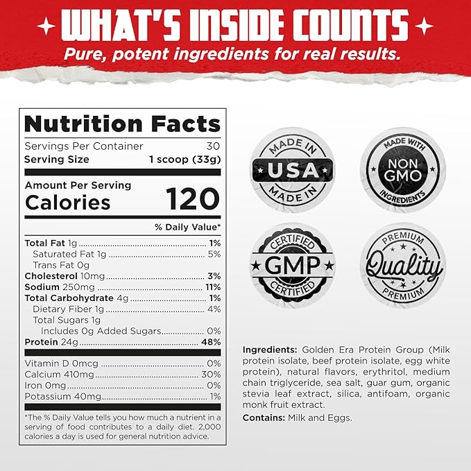 Old School Labs Protein Powder Isolate Sourced from Egg Milk&amp Beef - Made for Men &amp Women for Building Muscle &amp Post-Workout Recovery - Zero Sugar Vanilla Milkshake Flavor - 30 Servings