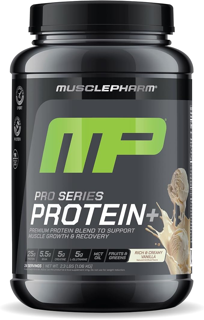 MusclePharm Pro Series Protein+ 26g Whey Protein Powder per Serving | Professional Grade 7-in-1 Blend for Muscle Growth &amp Workout Recovery | Creamy Vanilla 2.5 lb 24 Servings