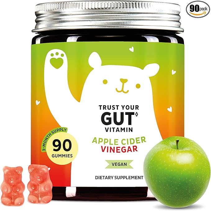 Bears with Benefits Apple Cider Vinegar Gummies – Metabolism &amp Detox Support with Vitamins B6 B12 Iodine &amp Folic Acid – Vegan. Balanced Gut (90 Gummies)