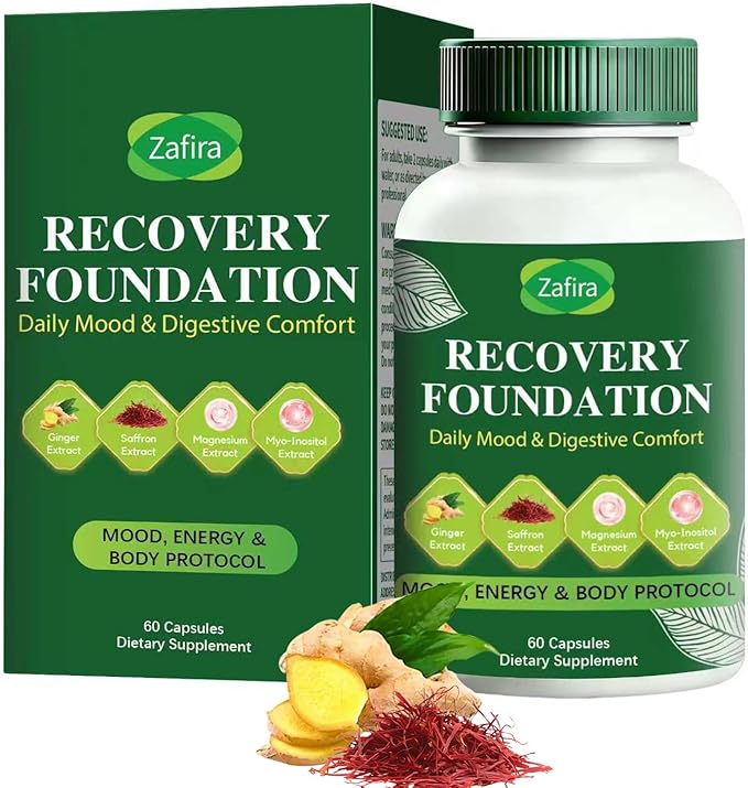 Zafira Recovery Foundation Capsules – Targets Mental Fog Stop Hair Loss &amp Fix Digestion | Non-GMO Saffron &amp Inositol Formula for Stress Relief – 60 Count