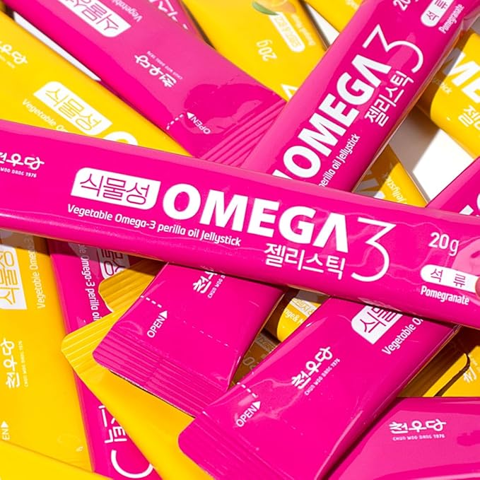 Chunwoodang Plant-Based Omega-3 Jelly Stick with Korean Perilla Oil (0.7 oz x 15 Sticks) (0.7 oz x 15 Sticks Orange&ampMango)